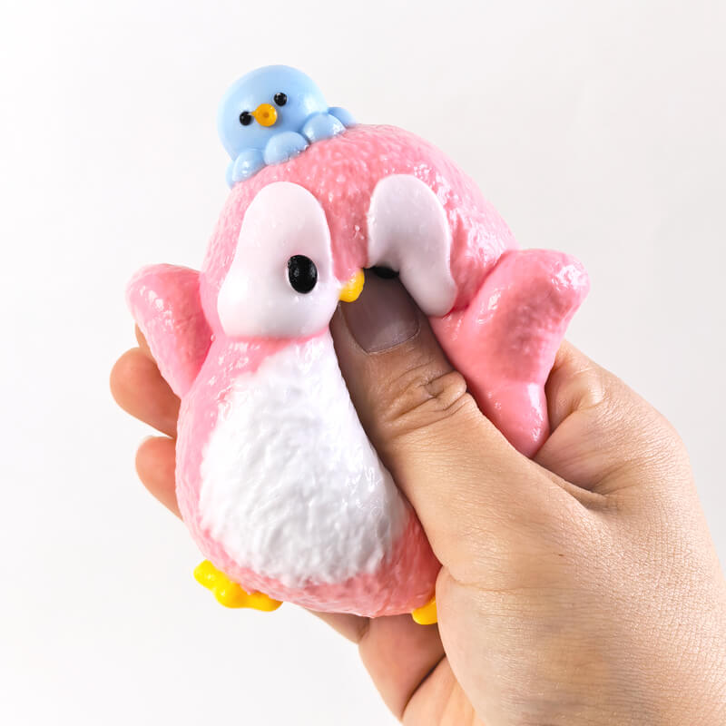 Pink Penguin With Octopus Bam Squishy - BAMSQUISHY